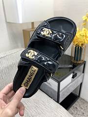 Fortok Chanel Black Quilted Leather CC Velcro Flat Sandals - 4
