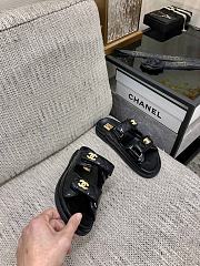 Fortok Chanel Black Quilted Leather CC Velcro Flat Sandals - 3