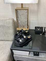 Fortok Chanel Black Quilted Leather CC Velcro Flat Sandals - 2