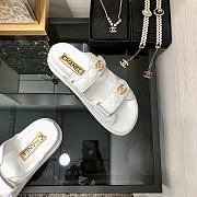 Fortok Chanel White Quilted Leather CC Velcro Flat Sandals - 3
