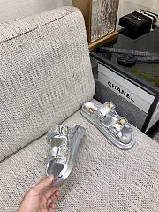 Fortok Chanel Silver Quilted Leather CC Velcro Flat Sandals - 3
