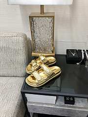 Fortok Chanel Gold Quilted Leather CC Velcro Flat Sandals - 5