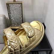 Fortok Chanel Gold Quilted Leather CC Velcro Flat Sandals - 3