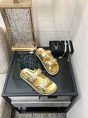 Fortok Chanel Gold Quilted Leather CC Velcro Flat Sandals - 2