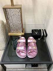 Fortok Chanel Pink Quilted Leather CC Velcro Flat Sandals - 1