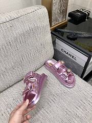 Fortok Chanel Pink Quilted Leather CC Velcro Flat Sandals - 3