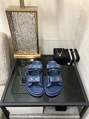 Fortok Chanel Blue Quilted Leather CC Velcro Flat Sandals - 1