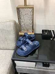 Fortok Chanel Blue Quilted Leather CC Velcro Flat Sandals - 5