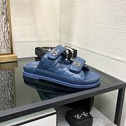 Fortok Chanel Blue Quilted Leather CC Velcro Flat Sandals - 4