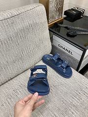 Fortok Chanel Blue Quilted Leather CC Velcro Flat Sandals - 3