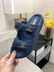 Fortok Chanel Blue Quilted Leather CC Velcro Flat Sandals - 2