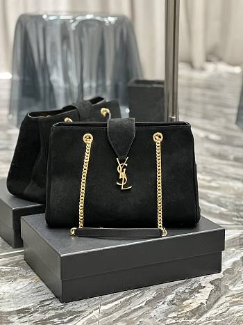 Fortok Saint Laurent Cassandre Shopper Tote Suede Leather Black 668900 33×22×15cm