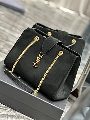 Fortok Saint Laurent Cassandre Shopper Tote Suede Leather Black 668900 33×22×15cm - 5