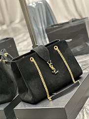 Fortok Saint Laurent Cassandre Shopper Tote Suede Leather Black 668900 33×22×15cm - 2