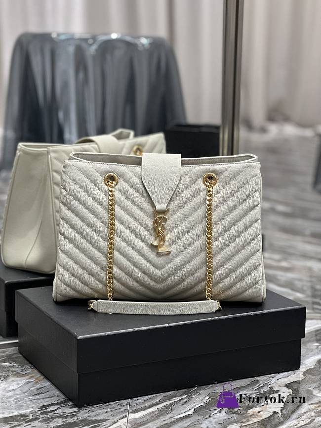 Fortok Saint Laurent Cassandre Shopper Tote Quilted Leather White 668900 33×22×15cm - 1