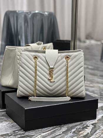 Fortok Saint Laurent Cassandre Shopper Tote Quilted Leather White 668900 33×22×15cm