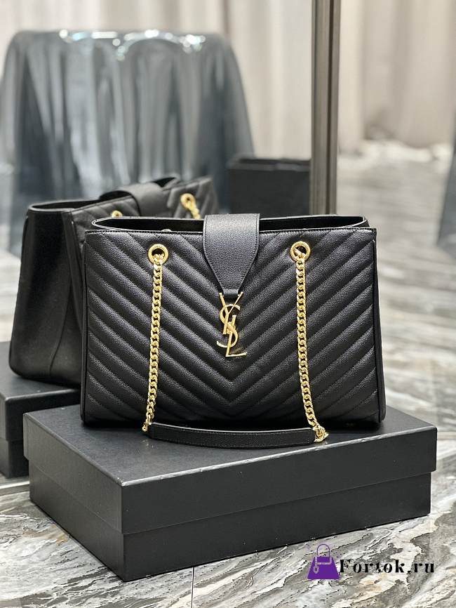 Fortok Saint Laurent Cassandre Shopper Tote Quilted Leather Black 668900 33×22×15cm - 1