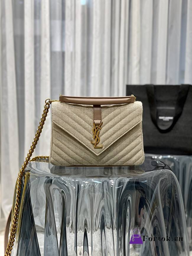 Fortok Saint Laurent Natural Taupe Linen College Bag 392737 24x17x6cm - 1