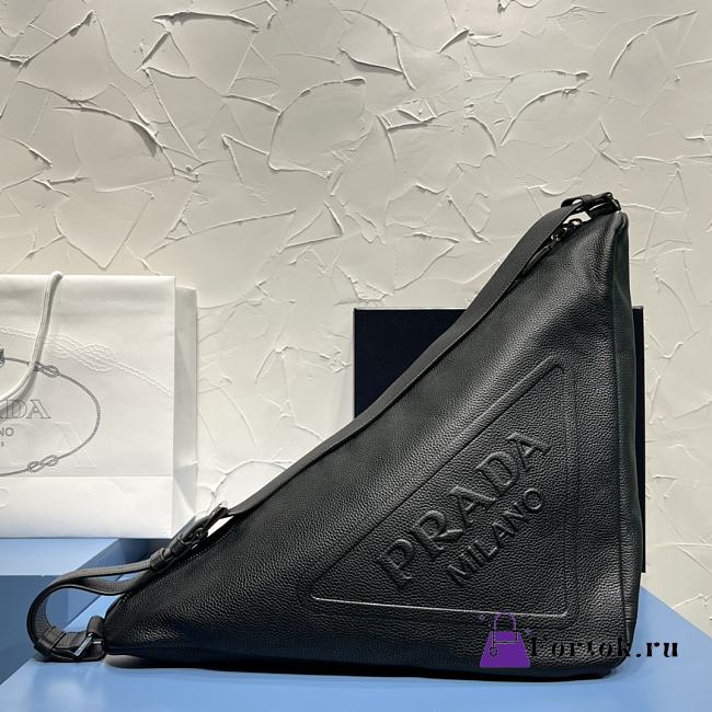 Fortok Prada Black Triangle Leather Shoulder Bag 2VY007 22.5x31x28cm - 1