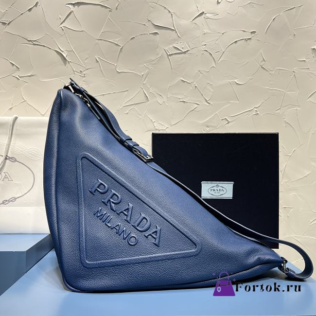 Fortok Prada Blue Triangle Leather Shoulder Bag 2VY007 22.5x31x28cm - 1