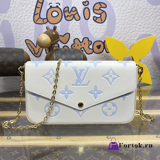 Fortok Louis Vuitton Pochette Félicie Bag Cream White and Blue M83025 21x12x3cm - 1