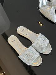 Fortok Fendi Silver Crystal Embellished Signature Slides - 1