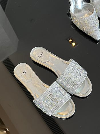 Fortok Fendi Silver Crystal Embellished Signature Slides