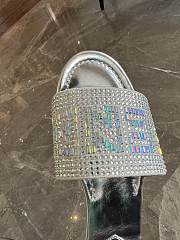 Fortok Fendi Silver Crystal Embellished Signature Slides - 4