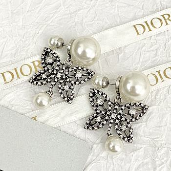 Fortok Dior Full-diamong Butterfly Pearl Earrings