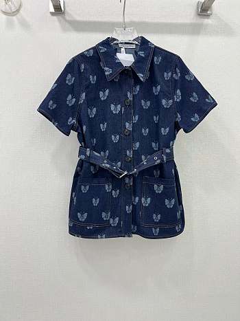 Fortok Dior Butterfly Pattern Denim Short-sleeved Shirt