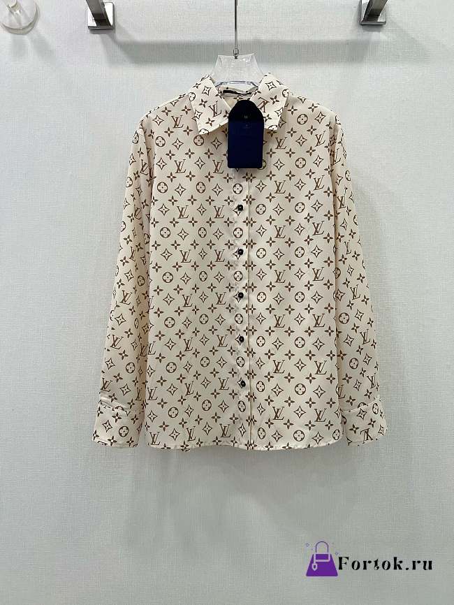 Fortok Louis Vuitton Vintage Printed Silk Shirt Cream White - 1