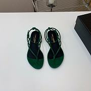 Fortok Saint Laurent Rhinestone Flat Sandals Green - 1