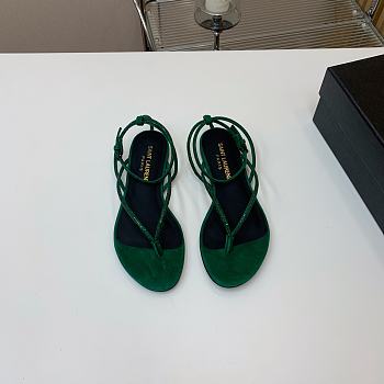 Fortok Saint Laurent Rhinestone Flat Sandals Green