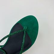 Fortok Saint Laurent Rhinestone Flat Sandals Green - 5