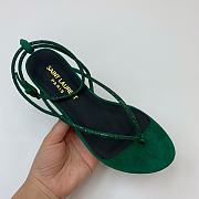 Fortok Saint Laurent Rhinestone Flat Sandals Green - 4