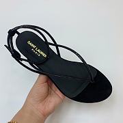 Fortok Saint Laurent Rhinestone Flat Sandals Black - 6