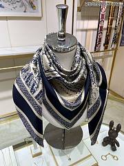 Fortok Dior Plan de Paris 90 Square Scarf Beige and Navy Blue Silk Twill - 1