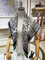 Fortok Dior Plan de Paris 90 Square Scarf Beige and Navy Blue Silk Twill - 5