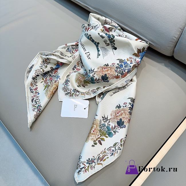 Fortok Dior Square 90 Dior Winter Garden Multicolored White Silk Twill - 1