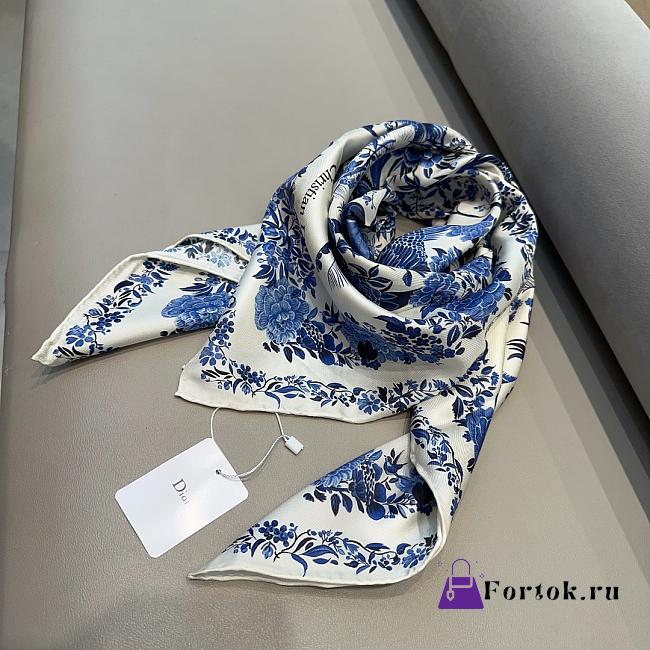 Fortok Dior Square 90 Dior Winter Garden Blue & White Silk Twill - 1