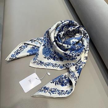 Fortok Dior Square 90 Dior Winter Garden Blue & White Silk Twill