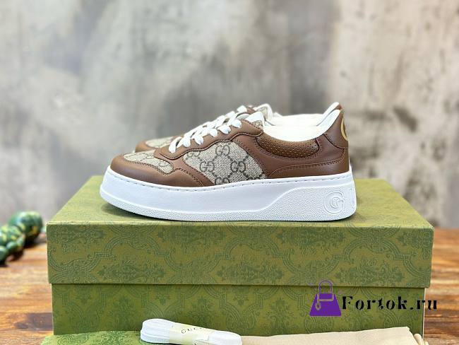 Fortok Gucci Chunky Sneakers Beige and Ebony GG Supreme Canvas Trim - 1