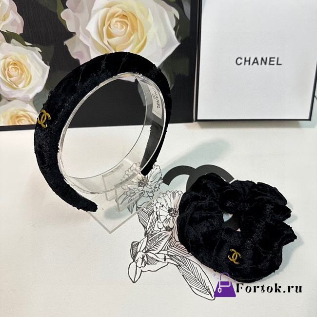 Fortok Chanel Set of Velvet Headband and Hairband Black - 1