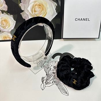 Fortok Chanel Set of Velvet Headband and Hairband Black