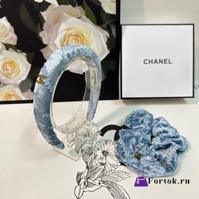 Fortok Chanel Set of Velvet Headband and Hairband Blue - 1