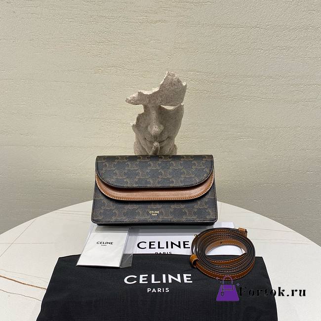 Fortok Celine Shoulder Pouch In Triomphe Canvas And Lambskin Tan 10D852 20x11.5cm - 1
