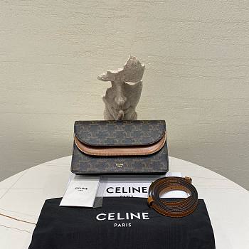 Fortok Celine Shoulder Pouch In Triomphe Canvas And Lambskin Tan 10D852 20x11.5cm