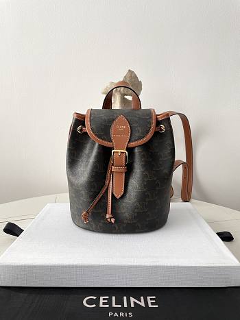 Fortok Celine Backpack Folco Mini Triomphe Canvas And Calfskin Tan 197662 17×20×10cm 