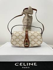 Fortok Celine Tabou Crossbody Pouch In Triumphal Canvas And Calfskin White/Tan 10I592 18x8x5cm - 1