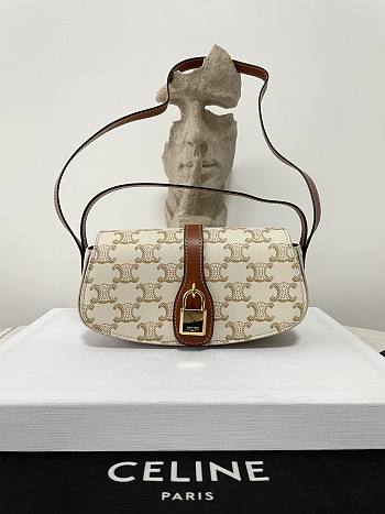 Fortok Celine Tabou Crossbody Pouch In Triumphal Canvas And Calfskin White/Tan 10I592 18x8x5cm